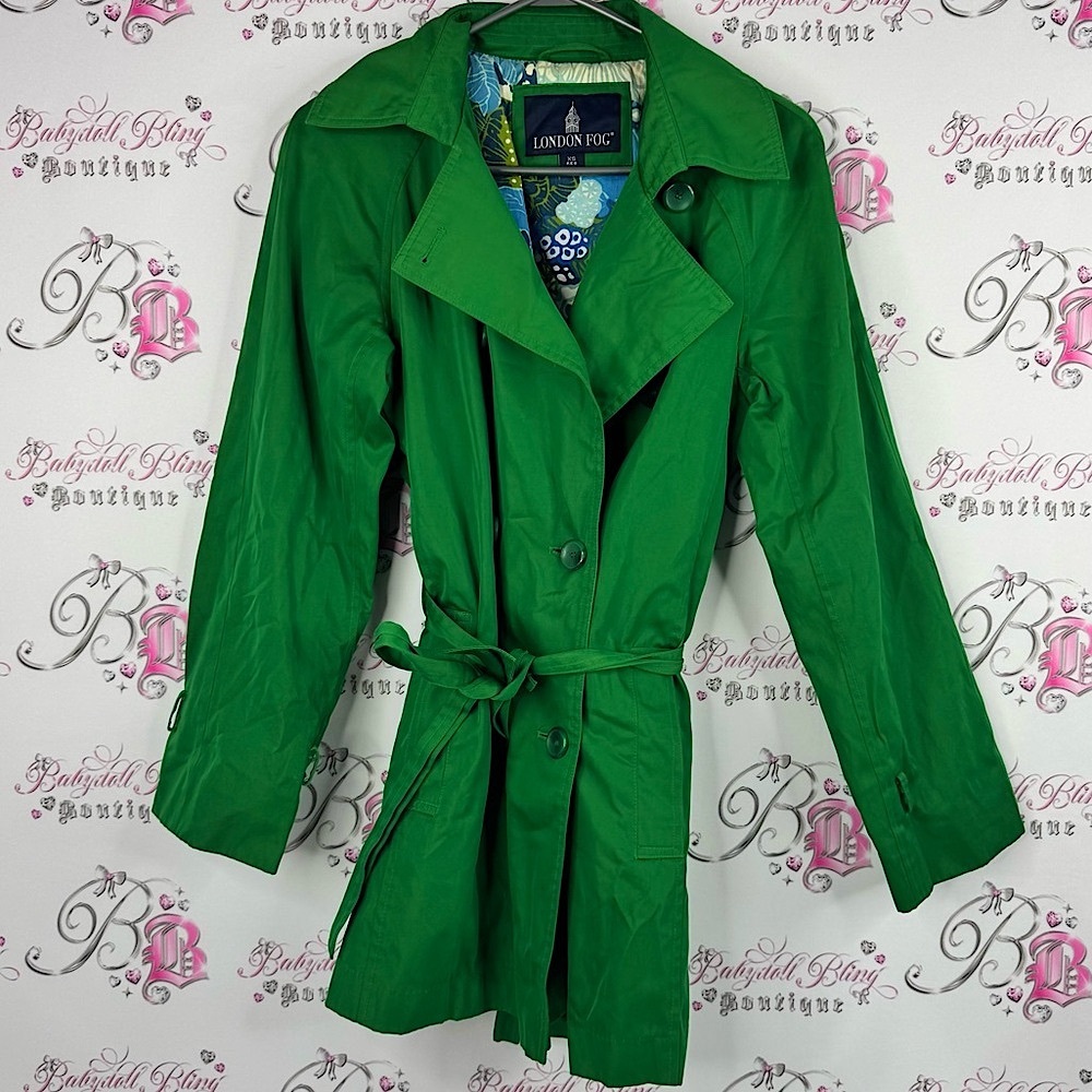 London Fog coat jacket button up forest green Vibrant Green Trench Coat